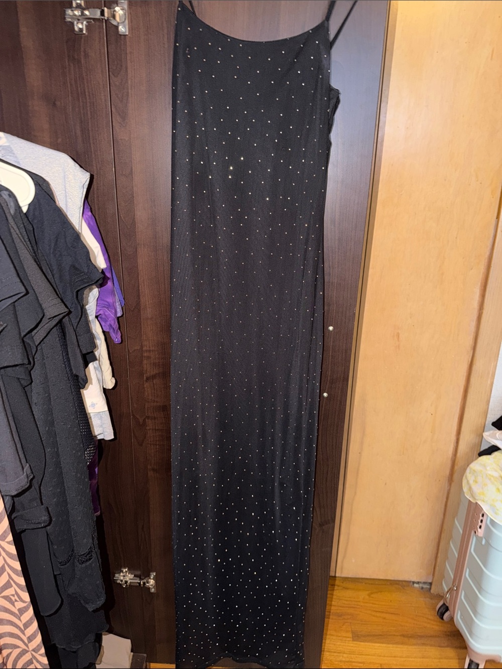 Black Slip Maxi Dress with Sparkle Detail